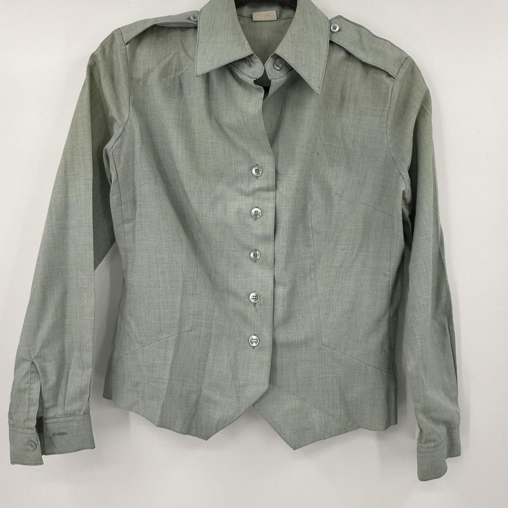 Vintage US Army Shirt Womens 12S Olive Green OG-415 Long Sleeve Epaulets 80s